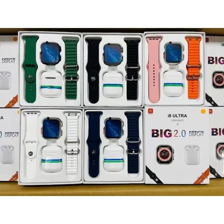 i8 Ultra Smartwatch + Wireless Earbuds Combo | 2.0" Infinite Display | Health Tracking | Bluetooth Calls | AirPods Style Earbuds | 2 Straps Included
